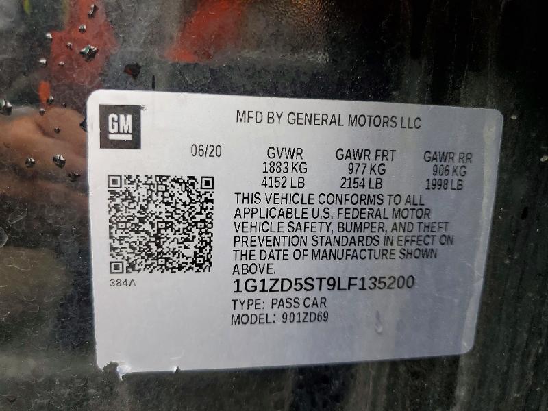 Продажа на аукционе авто 2020 Chevrolet Malibu, vin: 1G1ZD5ST9LF135200, номер лота: 58908716