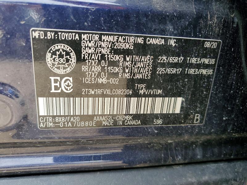 Aukcja sprzedaży 2020 Toyota Rav4, vin: 2T3W1RFVXLC082304, numer aukcji: 59234076