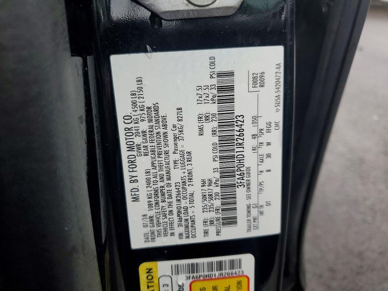 2018 Ford Fusion მანქანა იყიდება აუქციონზე, vin: 3FA6P0HD1JR266423, აუქციონის ნომერი: 58489226