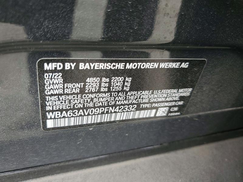 58088126 :رقم المزاد ، WBA63AV09PFN42332 vin ، 2023 Bmw 430i مزاد بيع