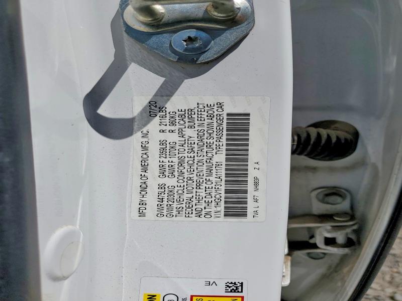 Продаж на аукціоні авто 2020 Honda Accord, vin: 1HGCV1F31LA111761, номер лоту: 54552726