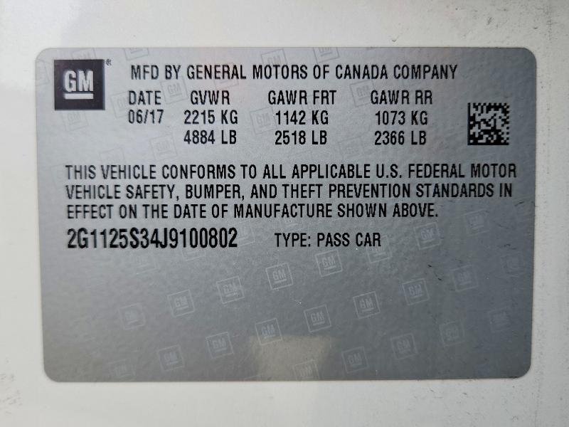 2018 Chevrolet Impala მანქანა იყიდება აუქციონზე, vin: 2G1125S34J9100802, აუქციონის ნომერი: 57038126