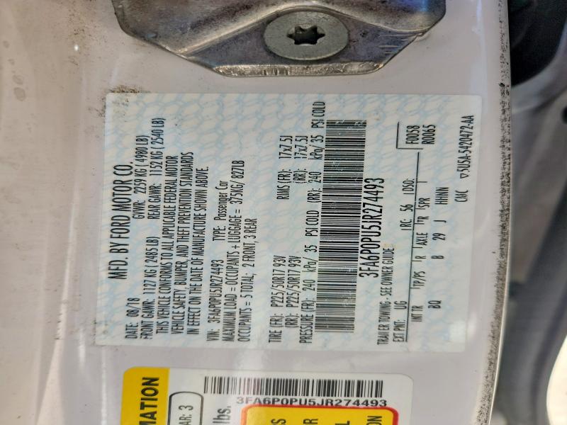 2018 Ford Fusion მანქანა იყიდება აუქციონზე, vin: 3FA6P0PU5JR274493, აუქციონის ნომერი: 57597336