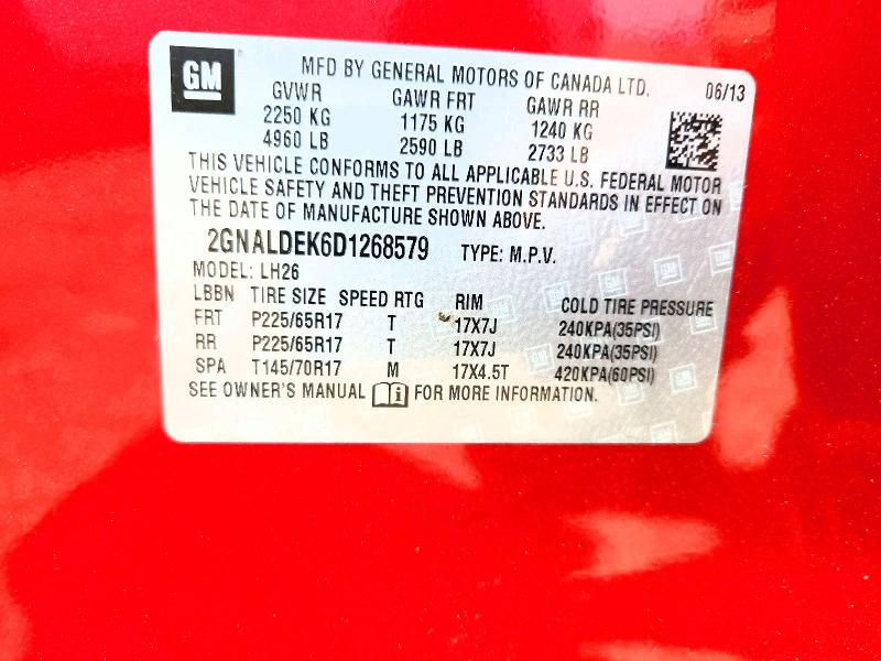 2013 Chevrolet Equinox მანქანა იყიდება აუქციონზე, vin: 2GNALDEK6D1268579, აუქციონის ნომერი: 56047976