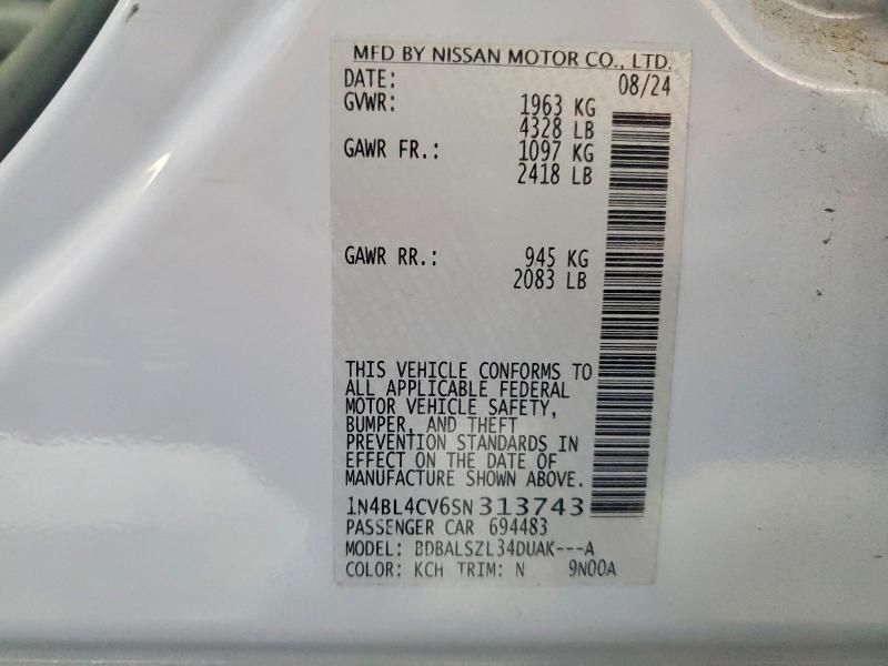 Aukcja sprzedaży 2025 Nissan Altima, vin: 1N4BL4CV6SN313743, numer aukcji: 54708376