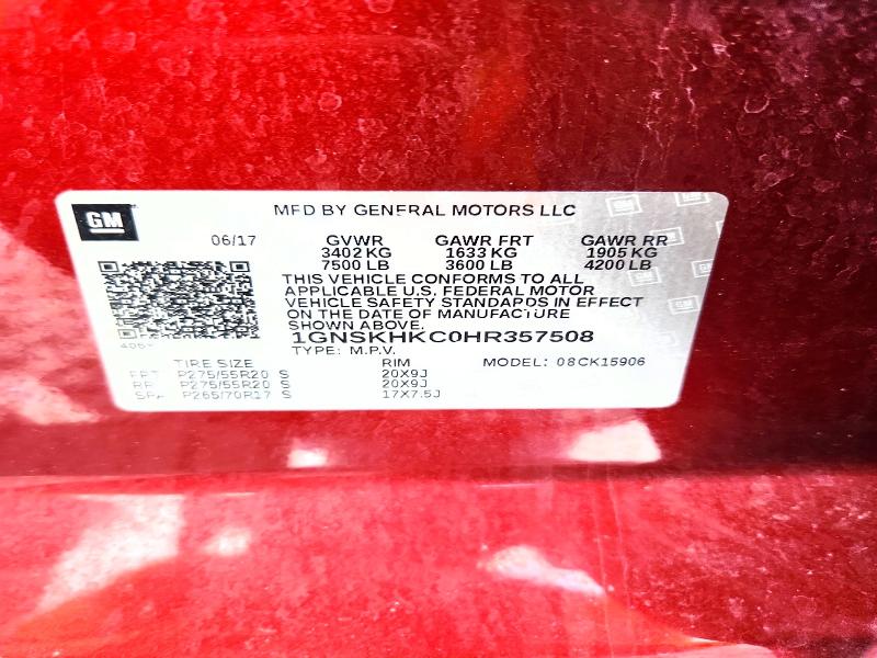 2017 Chevrolet Suburban მანქანა იყიდება აუქციონზე, vin: 1GNSKHKC0HR357508, აუქციონის ნომერი: 56823266