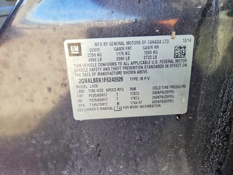 56786146 :رقم المزاد ، 2GNALBEK1F6240926 vin ، 2015 Chevrolet Equinox مزاد بيع