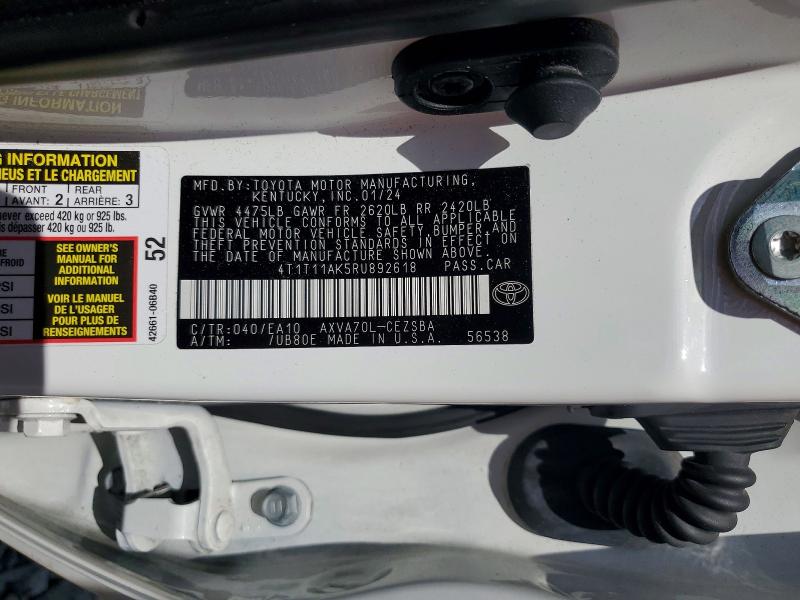 Продажа на аукционе авто 2024 Toyota Camry, vin: 4T1T11AK5RU892618, номер лота: 58509676