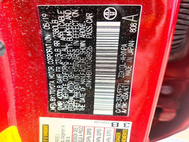 58845396 :رقم المزاد ، JTNKHMBX1K1048926 vin ، 2019 Toyota C-hr مزاد بيع