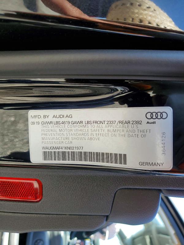 2019 Audi A4 მანქანა იყიდება აუქციონზე, vin: WAUGMAF41KN021977, აუქციონის ნომერი: 55737456