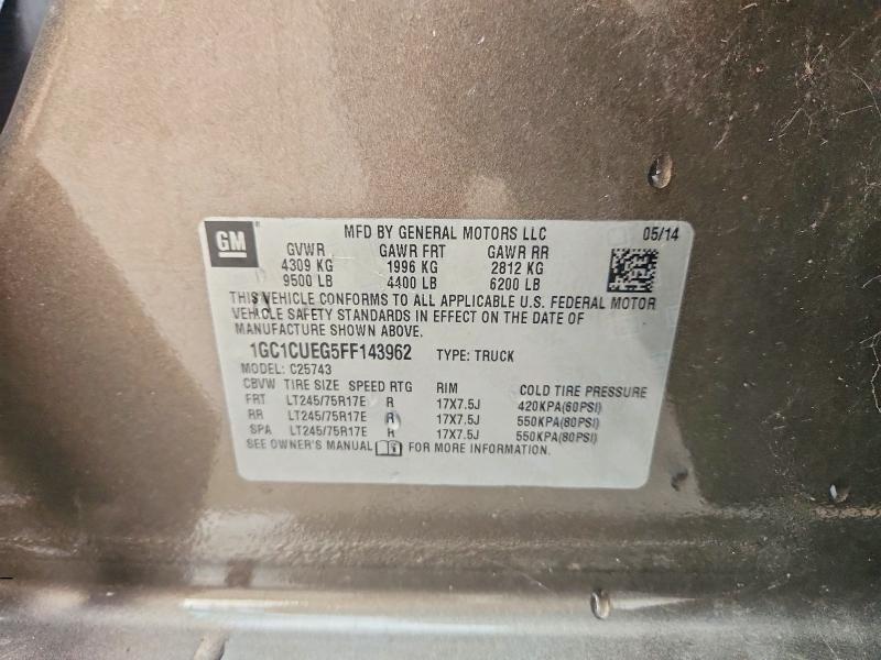 Продаж на аукціоні авто 2015 Chevrolet Silverado, vin: 1GC1CUEG5FF143962, номер лоту: 58736806