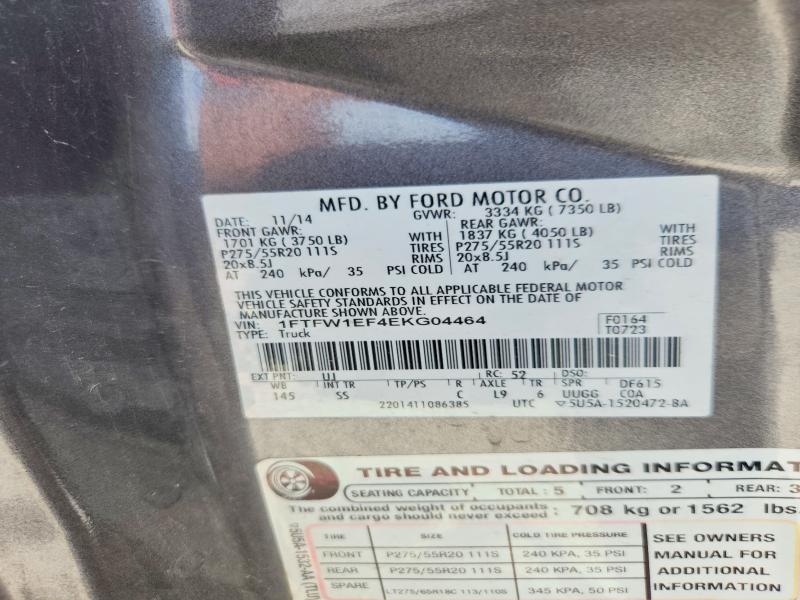 58448176 :رقم المزاد ، 1FTFW1EF4EKG04464 vin ، 2014 Ford F150 مزاد بيع