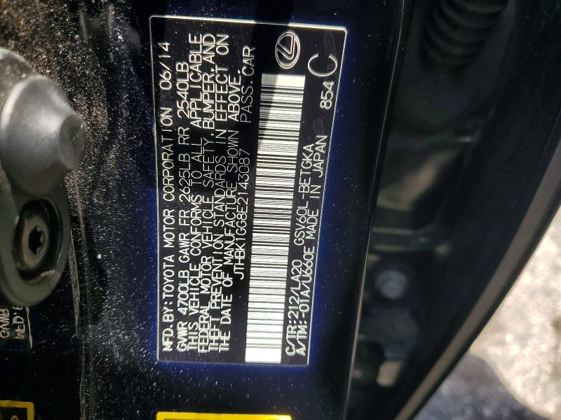 2014 Lexus Es მანქანა იყიდება აუქციონზე, vin: JTHBK1GG8E2143087, აუქციონის ნომერი: 55464966