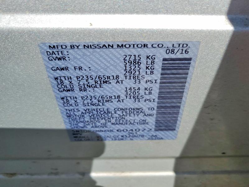 Продаж на аукціоні авто 2017 Nissan Pathfinder, vin: 5N1DR2MNXHC604072, номер лоту: 55921666