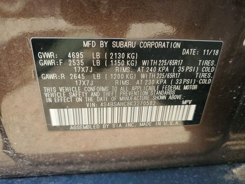 Aukcja sprzedaży 2019 Subaru Outback, vin: 4S4BSAHC8K3270582, numer aukcji: 55983926