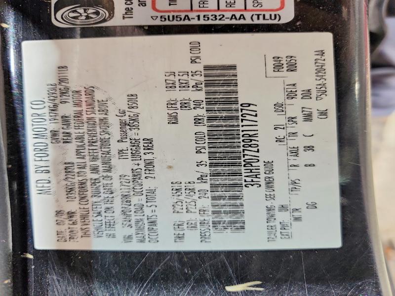 58080106 :رقم المزاد ، 3FAHP07Z89R117279 vin ، 2009 Ford Fusion مزاد بيع