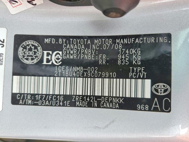 Продажа на аукционе авто 2009 Toyota Corolla, vin: 2T1BU40EX9C079910, номер лота: 56770146