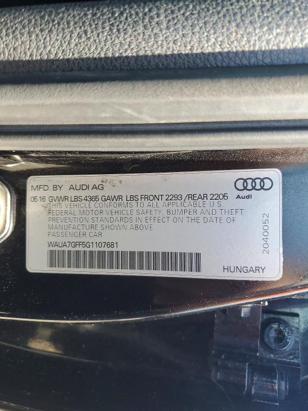 54883766 :رقم المزاد ، WAUA7GFF5G1107681 vin ، 2016 Audi A3 مزاد بيع