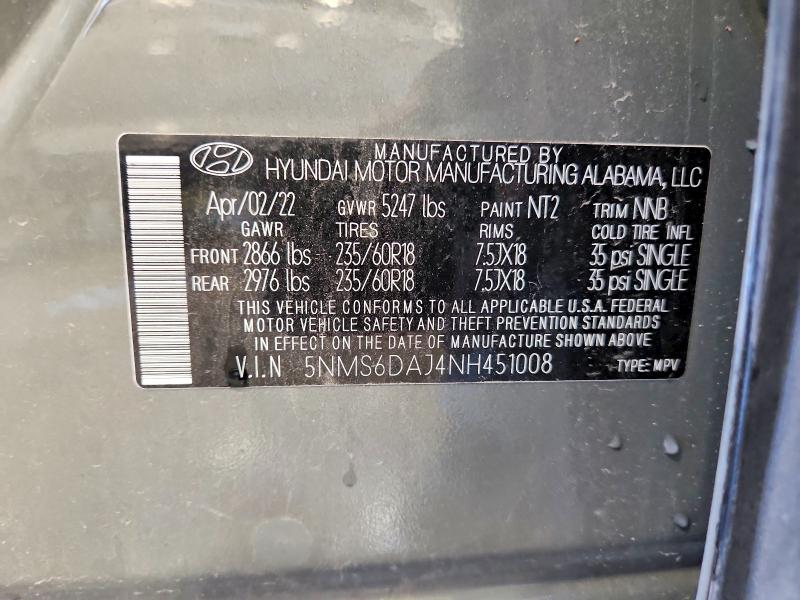 Aukcja sprzedaży 2022 Hyundai Santa Fe, vin: 5NMS6DAJ4NH451008, numer aukcji: 55700376