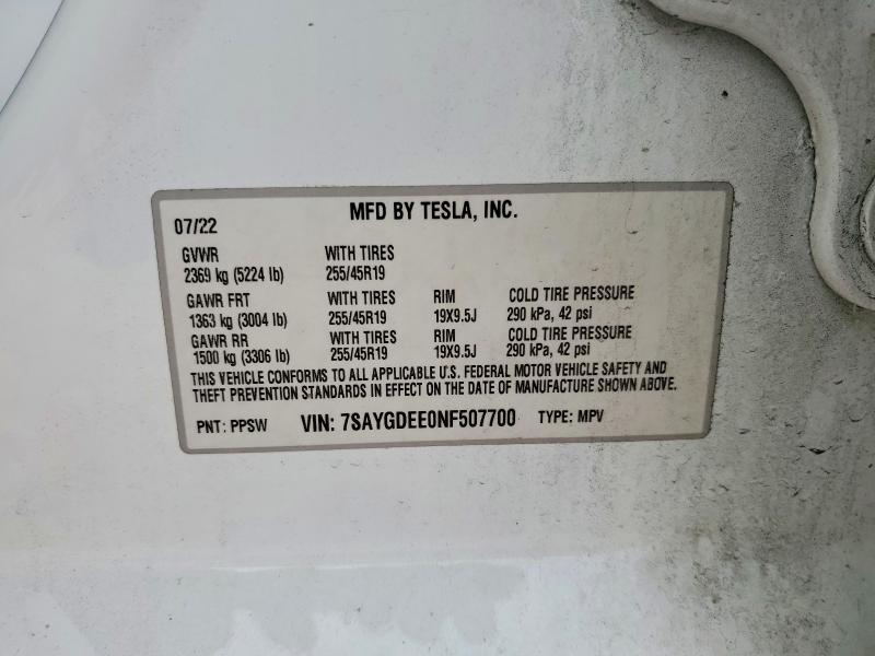 Продаж на аукціоні авто 2022 Tesla Model Y, vin: 7SAYGDEE0NF507700, номер лоту: 55763116