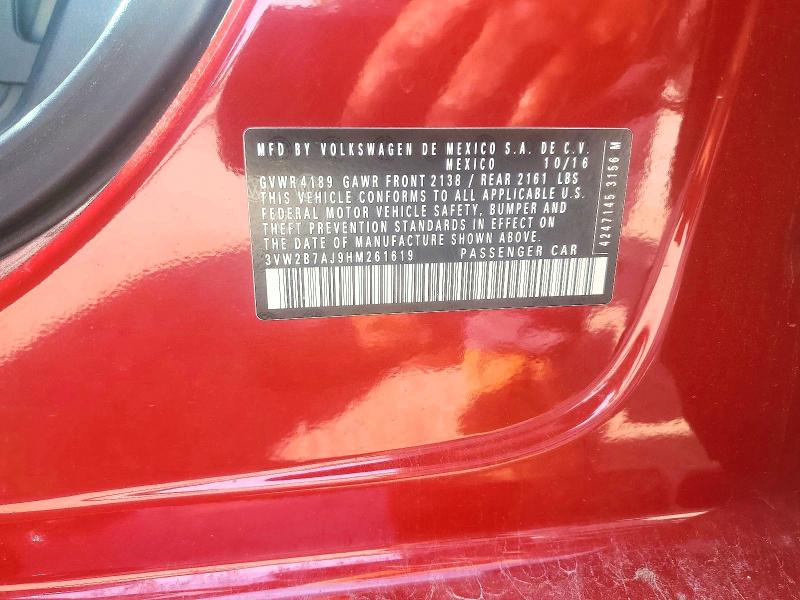 57714276 :رقم المزاد ، 3VW2B7AJ9HM261619 vin ، 2017 Volkswagen Jetta مزاد بيع