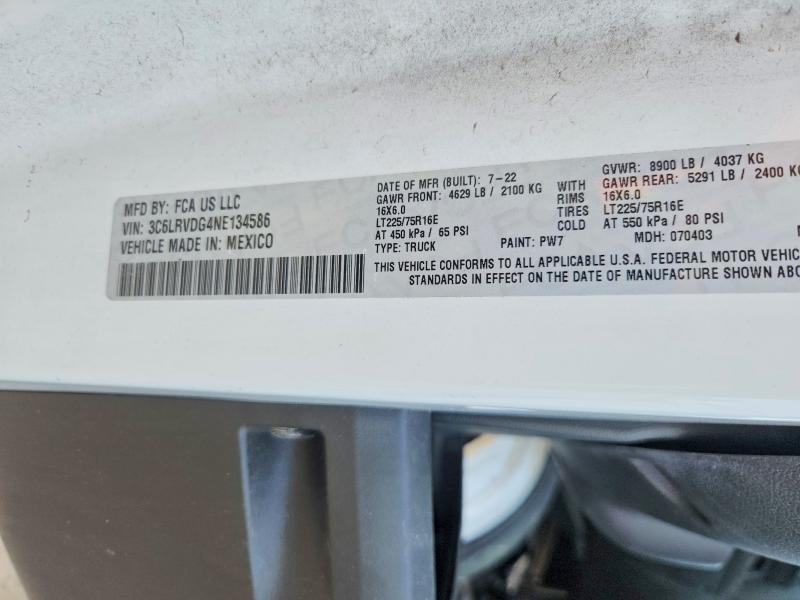 2022 Ram Promaster 2500 მანქანა იყიდება აუქციონზე, vin: 3C6LRVDG4NE134586, აუქციონის ნომერი: 55600786