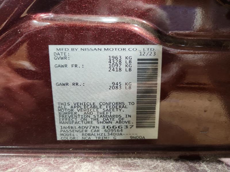 Продажа на аукционе авто 2024 Nissan Altima, vin: 1N4BL4DV7RN366637, номер лота: 57298126