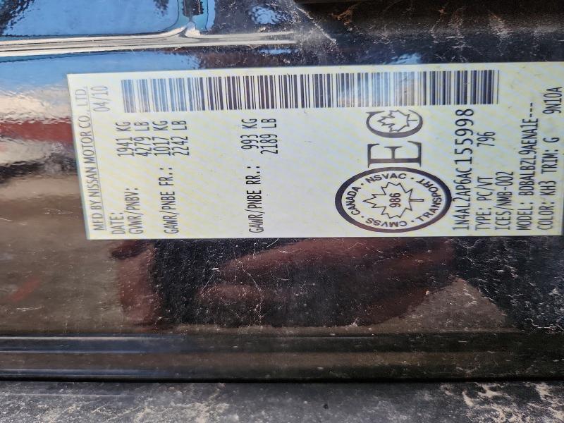 57941366 :رقم المزاد ، 1N4AL2AP6AC155998 vin ، 2010 Nissan Altima مزاد بيع