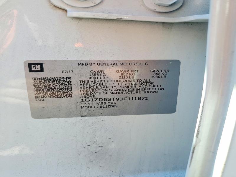 Aukcja sprzedaży 2018 Chevrolet Malibu, vin: 1G1ZD5ST9JF111671, numer aukcji: 57012996