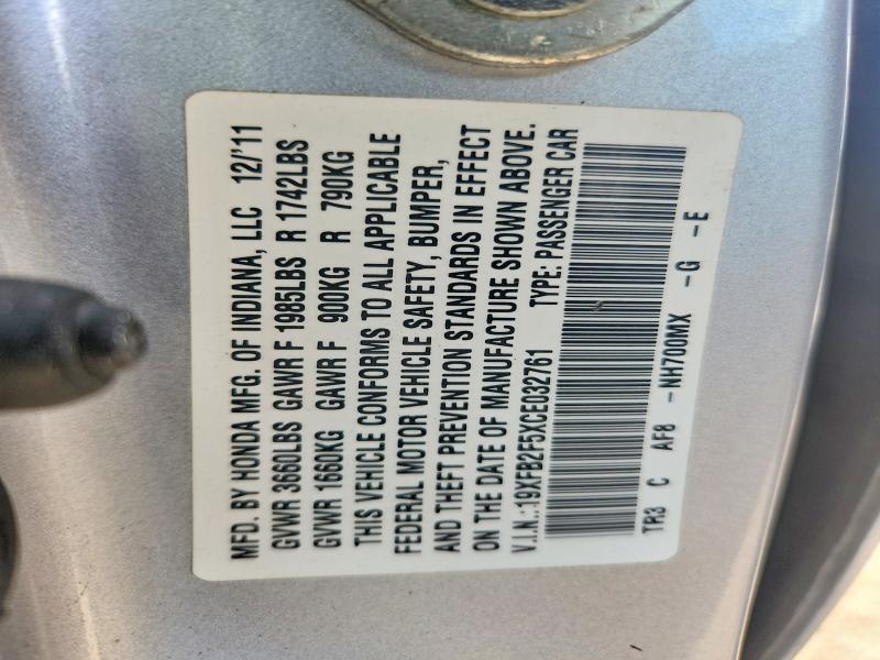 57954246 :رقم المزاد ، 19XFB2F5XCE032761 vin ، 2012 Honda Civic مزاد بيع