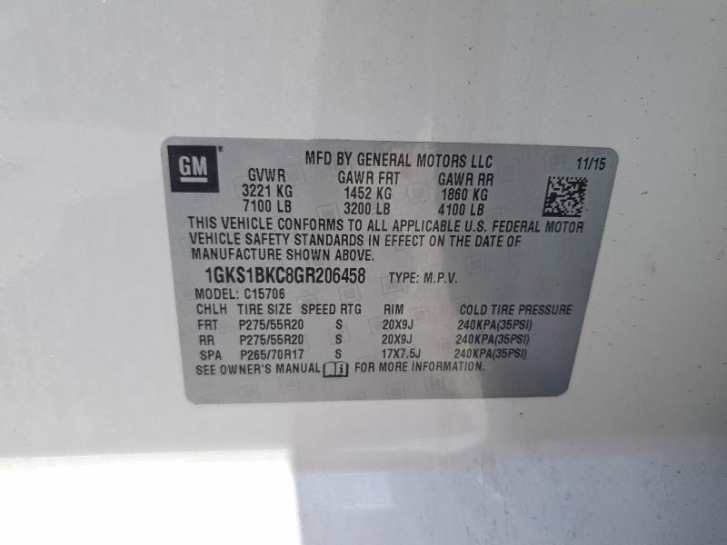 Продаж на аукціоні авто 2016 Gmc Yukon, vin: 1GKS1BKC8GR206458, номер лоту: 56972276