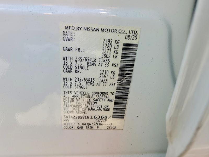 55669136 :رقم المزاد ، 5N1AZ2BS9LN163687 vin ، 2020 Nissan Murano مزاد بيع