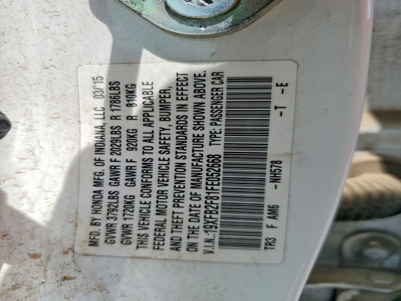 Продаж на аукціоні авто 2015 Honda Civic, vin: 19XFB2F81FE052668, номер лоту: 57445146