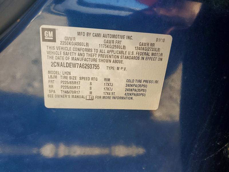 2010 Chevrolet Equinox მანქანა იყიდება აუქციონზე, vin: 2CNALDEW7A6293755, აუქციონის ნომერი: 57230666