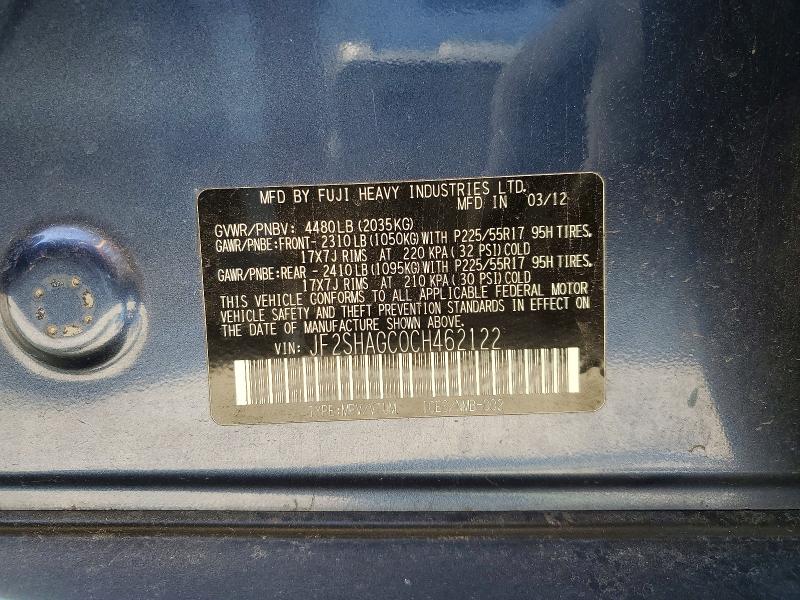 57481406 :رقم المزاد ، JF2SHAGC0CH462122 vin ، 2012 Subaru Forester مزاد بيع