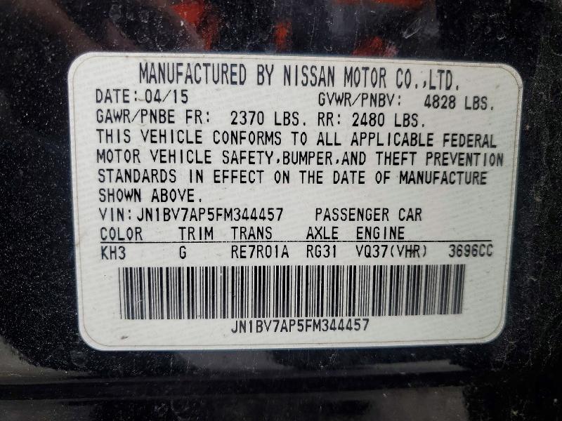 Продажа на аукционе авто 2015 Infiniti Q50, vin: JN1BV7AP5FM344457, номер лота: 55456856
