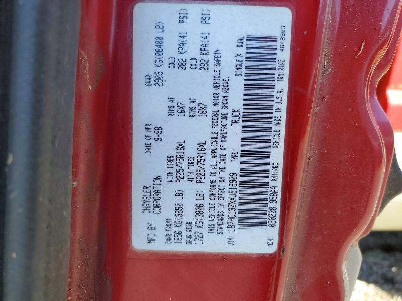 55967876 :رقم المزاد ، 1B7HC13ZXXJ515909 vin ، 1999 Dodge Ram 1500 مزاد بيع