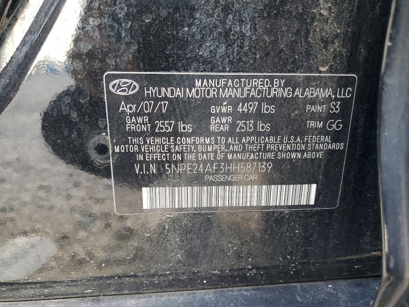 2017 Hyundai Sonata მანქანა იყიდება აუქციონზე, vin: 5NPE24AF3HH587139, აუქციონის ნომერი: 58902066