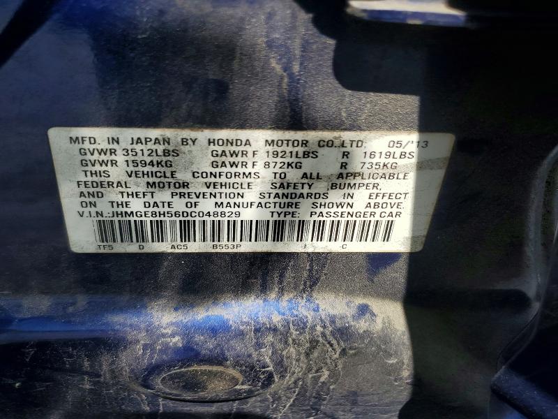 55939736 :رقم المزاد ، JHMGE8H56DC048829 vin ، 2013 Honda Fit مزاد بيع