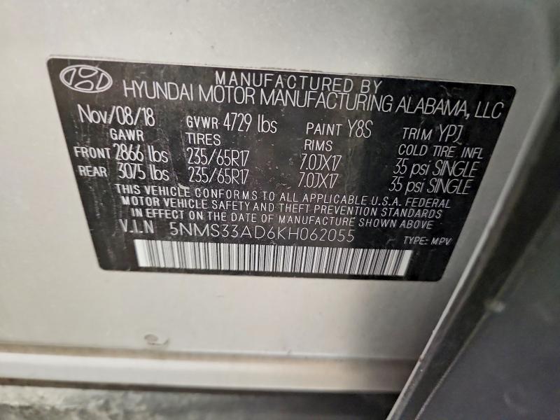 Продажа на аукционе авто 2019 Hyundai Santa Fe, vin: 5NMS33AD6KH062055, номер лота: 56075986