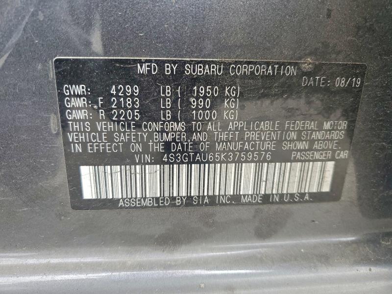 Продажа на аукционе авто 2019 Subaru Impreza, vin: 4S3GTAU65K3759576, номер лота: 58944296