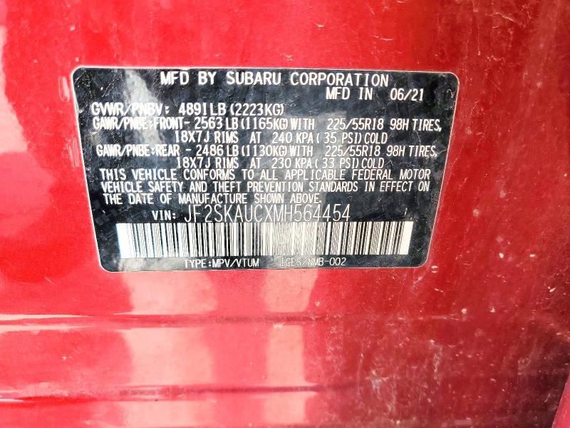 Продажа на аукционе авто 2021 Subaru Forester, vin: JF2SKAUCXMH564454, номер лота: 59101426