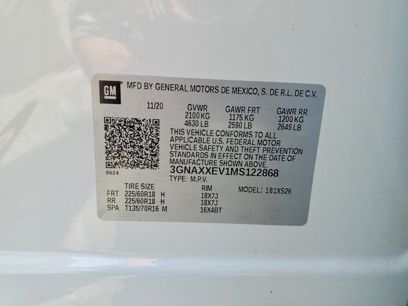 2021 Chevrolet Equinox მანქანა იყიდება აუქციონზე, vin: 3GNAXXEV1MS122868, აუქციონის ნომერი: 56425596