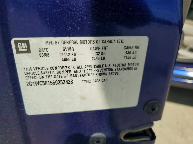 54827116 :رقم المزاد ، 2G1WC581569352428 vin ، 2006 Chevrolet Impala مزاد بيع