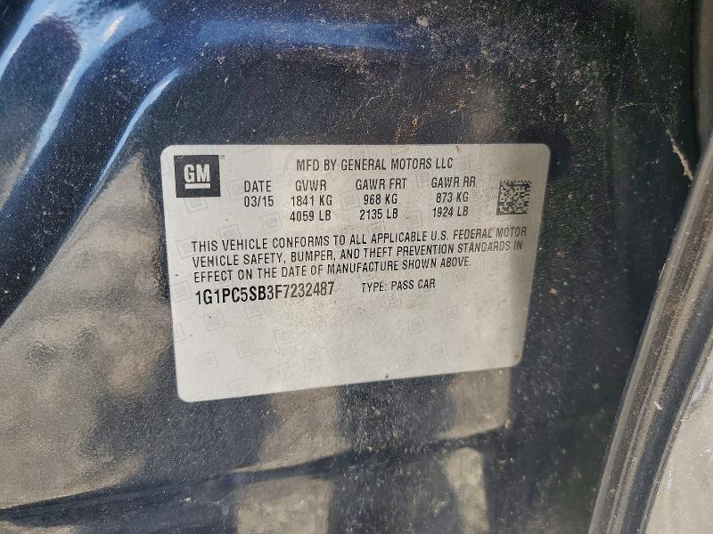 2015 Chevrolet Cruze მანქანა იყიდება აუქციონზე, vin: 1G1PC5SB3F7232487, აუქციონის ნომერი: 57515056