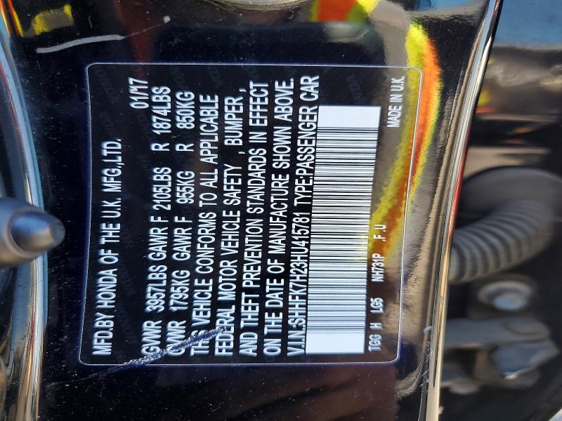 2017 Honda Civic მანქანა იყიდება აუქციონზე, vin: SHHFK7H23HU415781, აუქციონის ნომერი: 56522646