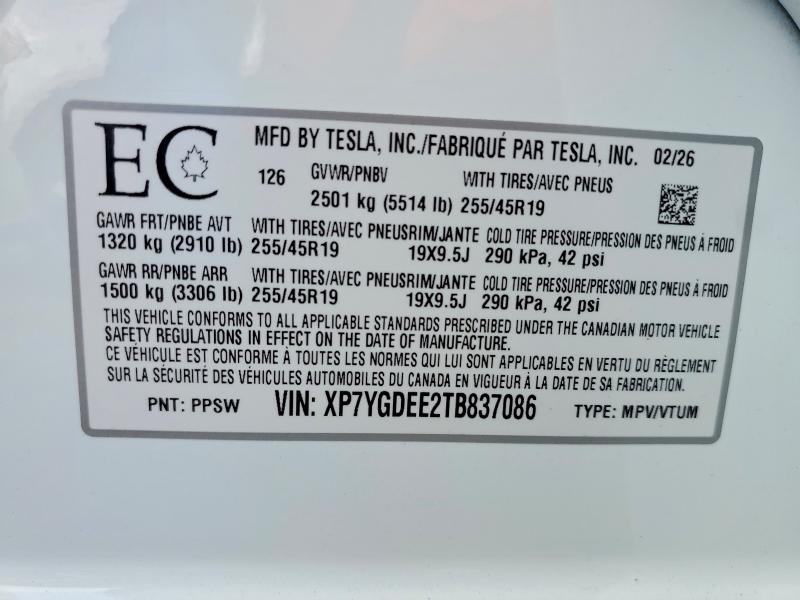 Продаж на аукціоні авто 2026 Tesla Model Y, vin: XP7YGDEE2TB837086, номер лоту: 56995146
