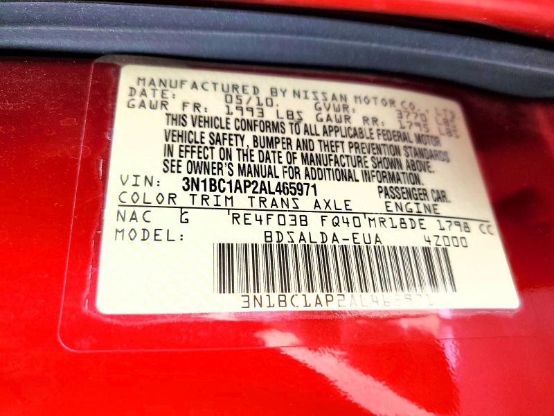 59660126 :رقم المزاد ، 3N1BC1AP2AL465971 vin ، 2010 Nissan Versa Manual مزاد بيع