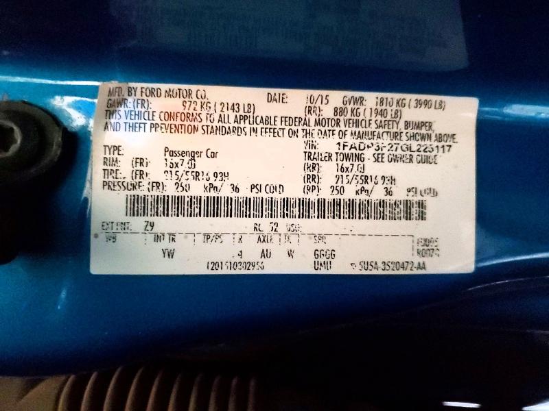 Продаж на аукціоні авто 2016 Ford Focus, vin: 1FADP3F27GL225117, номер лоту: 57876386