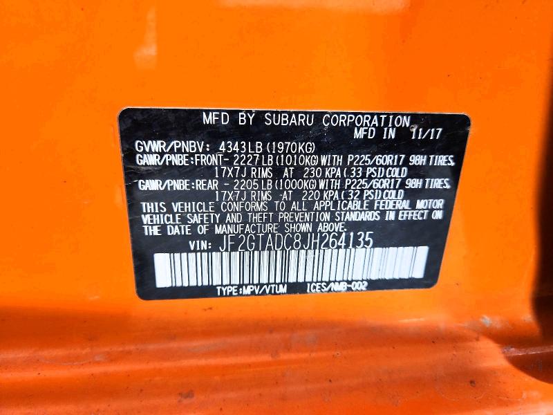 2018 Subaru Crosstrek მანქანა იყიდება აუქციონზე, vin: JF2GTADC8JH264135, აუქციონის ნომერი: 57339326